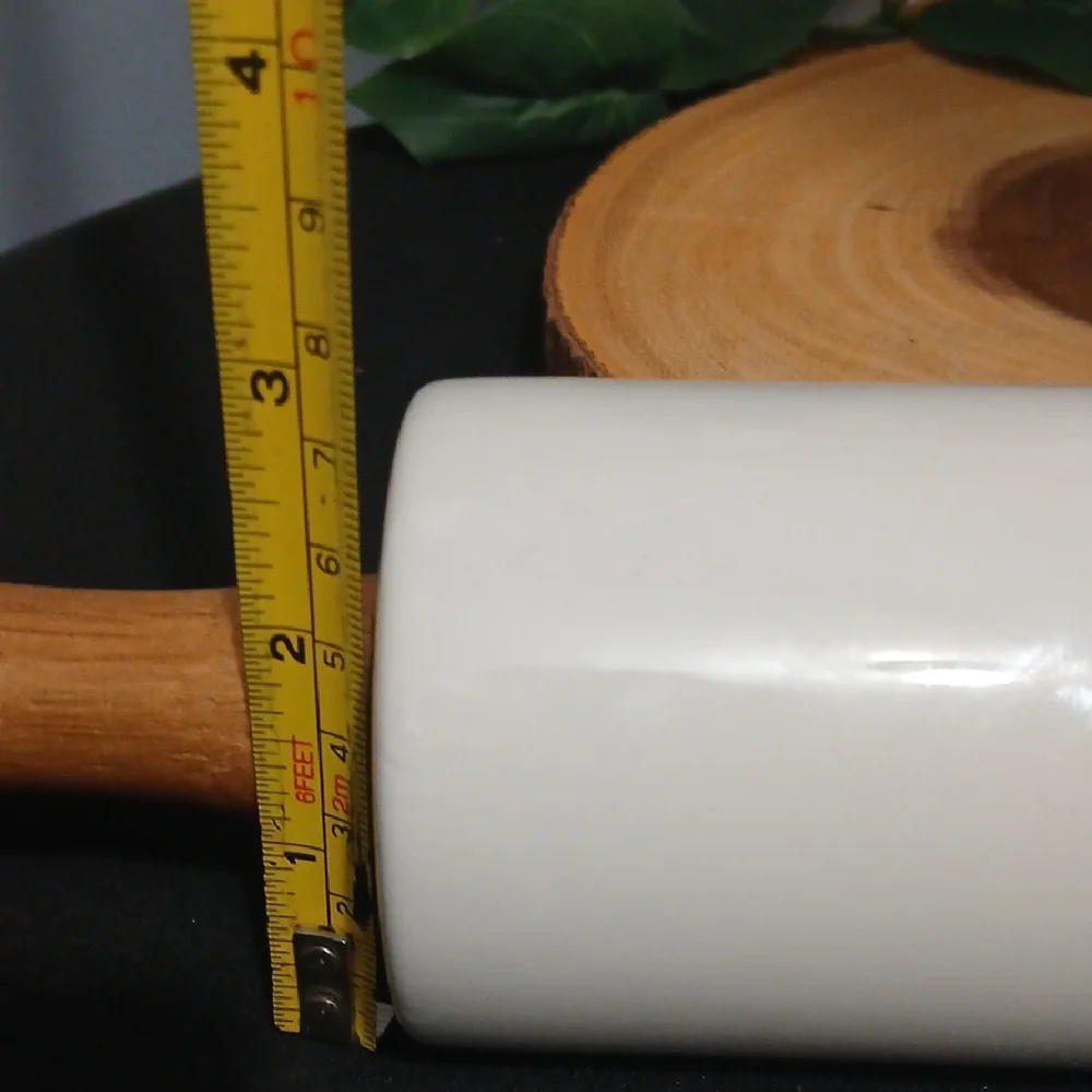 Rae Dunn White Ceramic Rolling Pin with Wooden Handles